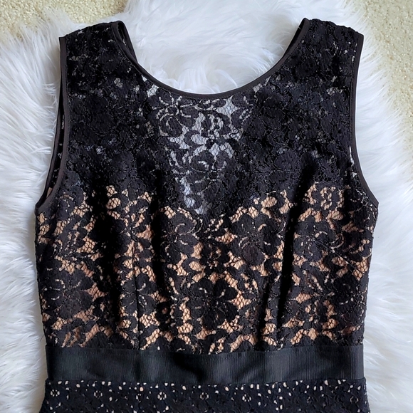 BCBGMAXAZRIA Alice Dress Cocktail Midi Black/Nude Lined Lace Sleeveless 4 - Picture 2 of 9